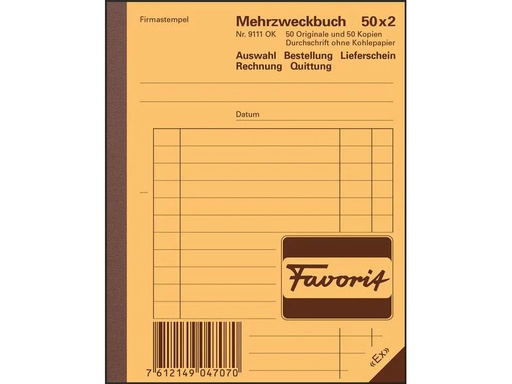 [90034549 1211609] Favorit Durchschreibeblock 113 x 144 mm Mehrzweckbuch, 50 x 2 Blatt