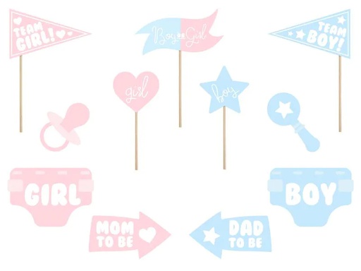 [90217272 1310364] Partydeco Partyaccessoire Gender reveal party 11-teilig, Blau/Rosa
