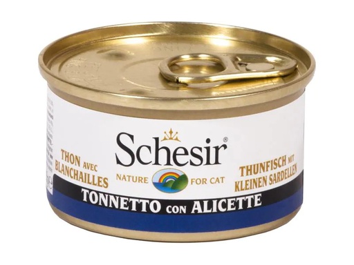 [90217444 1328414] Schesir Nassfutter Thunfisch &amp; Sardellen in Brühe, 85 g