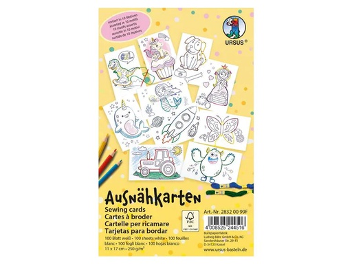 [90219179 1325692] URSUS Ausnähkarte 11 x 17 cm, 100 Stück, Weiss