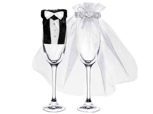 [90219586 1279921] Partydeco Hochzeitsaccessoire Dekoration für Gläser, Weiss/Schwarz