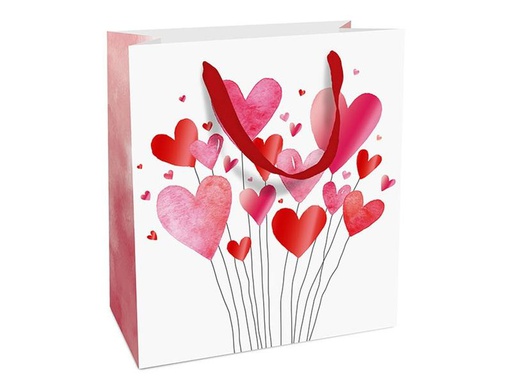 [90222165 1324025] Braun + Company Geschenktasche Lovely Hearts 18 x 21 x 8 cm, Weiss/Rot