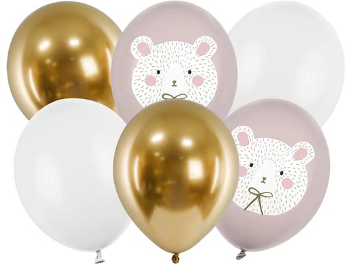 [90222183 1330466] Partydeco Luftballon Eisbär Gold/Rosa/Weiss, Ø 30 cm, 6 Stück