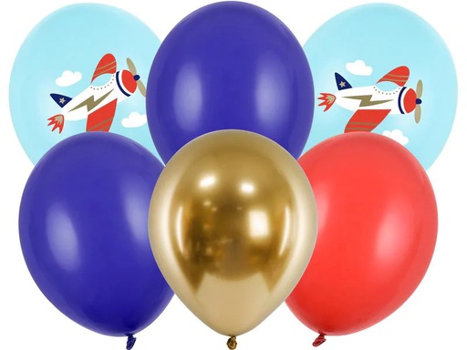 [90222207 1330468] Partydeco Luftballon Flugzeug Mehrfarbig, Ø 30 cm, 6 Stück