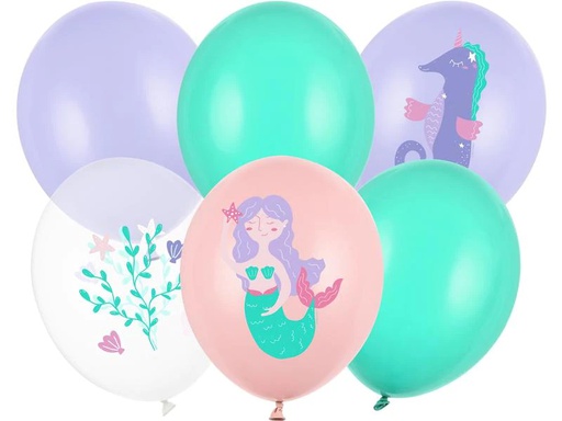 [90222223 1330465] Partydeco Luftballon Meereswelt Grün/Rosa/Violett, Ø 30 cm, 6 Stück