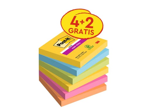 [90222504 1346152] Post-it Notizzettel Super Sticky Promotion 7.6 x 7.6 cm, 6 Blöcke