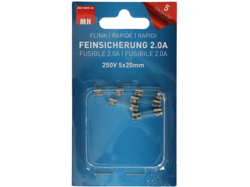 [90223487 1330769] Max Hauri Schmelzsicherung 5 x 20 mm Flink 2 A, 5 Stück
