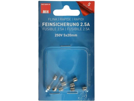 [90223619 1330767] Max Hauri Schmelzsicherung 5 x 20 mm Flink 2.5 A, 5 Stück