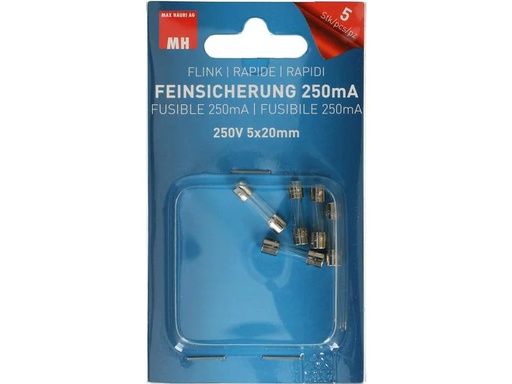 [90223706 1330768] Max Hauri Schmelzsicherung 5 x 20 mm Flink 0.25 A, 5 Stück