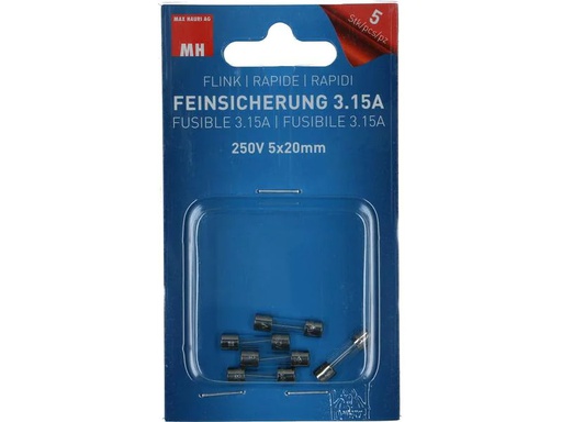 [90223837 1330770] Max Hauri Schmelzsicherung 5 x 20 mm Flink 3.15 A, 5 Stück