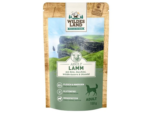 [90224305 1348558] Wildes Land Nassfutter Lamm mit Reis, Zucchini &amp; Wildkräutern 8 x 150 g