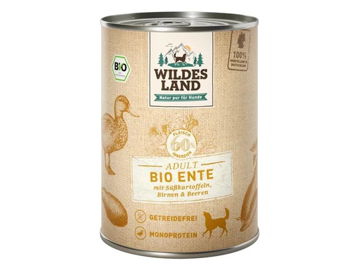 [90224591 1348508] Wildes Land Nassfutter Ente mit Süsskartoffeln, Birnen &amp; Beeren 400 g
