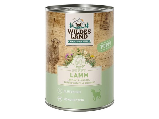 [90224608 1348553] Wildes Land Nassfutter Puppy Lamm &amp; Kürbis &amp; Reis 6 x 400 g