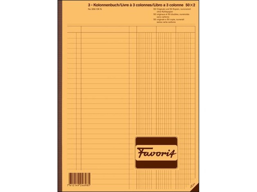 [90036757 683191] Favorit Durchschreibeblock 220 x 297 mm mit 3 Kolonnen, Weiss