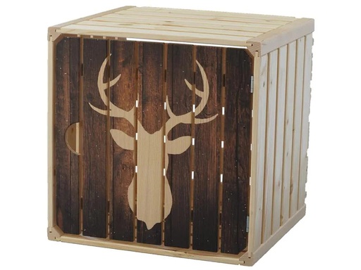 [90224886 1332992] Holz Zollhaus Holzharasse Hirsch mit Tür, 35 x 35 cm