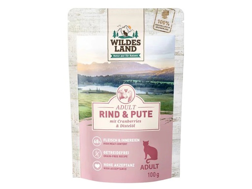 [90224945 1349880] Wildes Land Nassfutter Adult Rind &amp; Pute 100 g