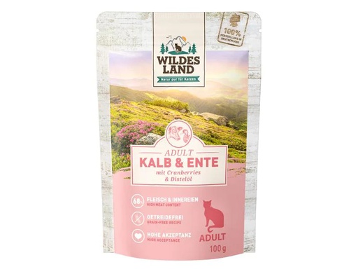 [90224947 1349872] Wildes Land Nassfutter Adult Kalb &amp; Ente 100 g