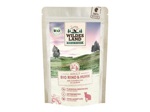 [90224953 1349868] Wildes Land Nassfutter Adult BIO Rind &amp; Huhn 85 g