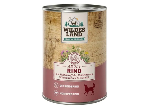 [90226749 1348557] Wildes Land Nassfutter Rind mit Süsskartoffeln &amp; Heidelbeeren 6 x 400 g