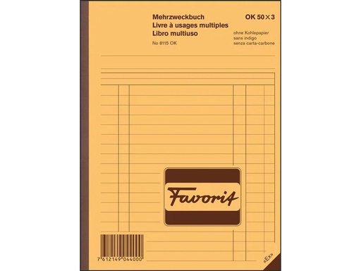 [90037475 1211611] Favorit Durchschreibeblock 156 x 210 mm Mehrzweckbuch, 50 x 3 Blatt