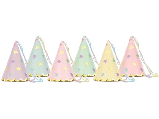 [90227559 1330536] Partydeco Partyhüte Sterne pastellfarbig, 14.5 x 10 cm, 6 Stück