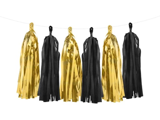[90227962 1330565] Partydeco Girlande Quasten 1.5 m, Gold/Schwarz