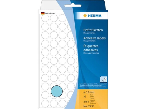 [90037838 1136298] HERMA Vielzweck-Etiketten 2233 Ø 13 mm, 32 Blatt, Blau