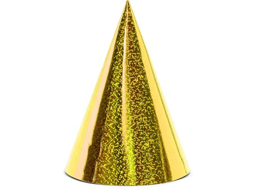 [90228167 1330541] Partydeco Partyhüte holografisch Gold, 16 x 10 cm, 6 Stück
