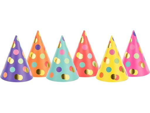 [90228256 1330538] Partydeco Partyhüte gepunktet Mehrfarbig, 16 x 11 cm, 6 Stück