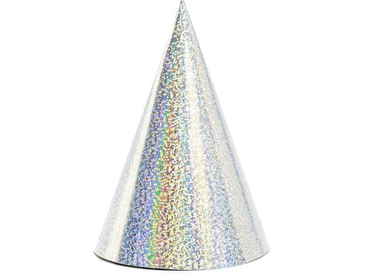 [90228263 1330542] Partydeco Partyhüte holografisch Silber, 16 x 10 cm, 6 Stück