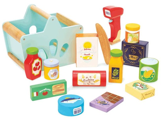 [90228684 1347876] LE TOY VAN Spiel-Lebensmittel Gefüllter Einkaufskorb &amp; Scanner