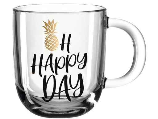 [90038162 1187760] Leonardo Kaffeetasse Napoli Oh Happy 400 ml , 1 Stück, Transparent