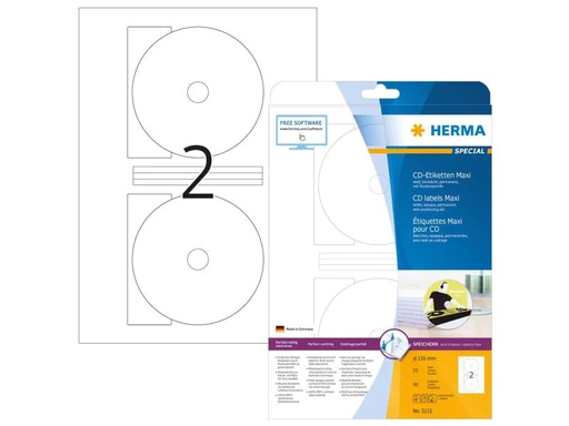 [90038211 1085814] HERMA CD-Etiketten 5115 Ø 116 mm Weiss, 25 Blatt