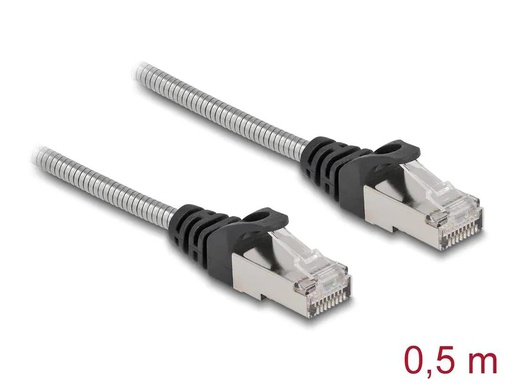 [90229371 1338450] Delock Patchkabel mit Metallmantel Cat 6A, U/FTP, 0.5 m, Silber