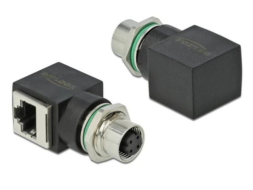[90229499 1358776] Delock Winkeladapter M12 4 Pin zu RJ45 Buchse 1 Stück