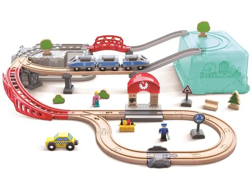 [90230122 1357155] Hape Eisenbahn Stadtbahn-Set in praktischer Box