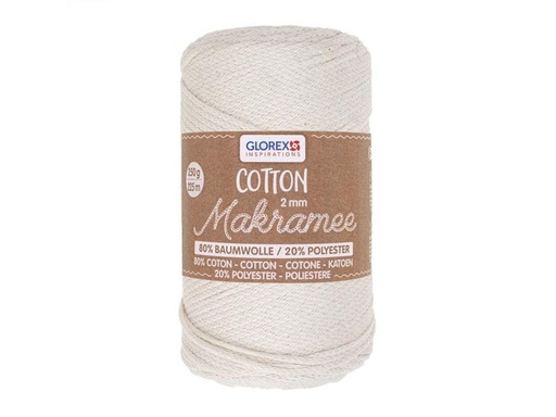 [90230174 1352508] Glorex Wolle Makramee Cotton 2 mm, 250g, Creme