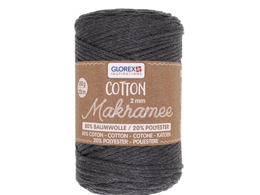 [90230305 1352514] Glorex Wolle Makramee Cotton 2 mm, 250g, Anthrazit