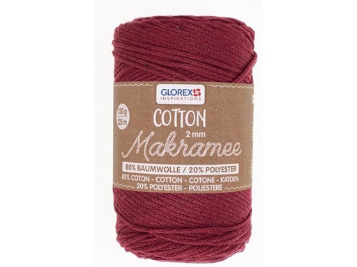 [90230332 1352510] Glorex Wolle Makramee Cotton 2 mm, 250g, Bordeaux
