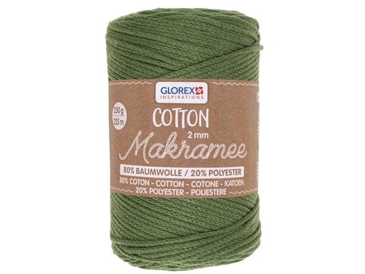 [90230381 1352513] Glorex Wolle Makramee Cotton 2 mm, 250g, Olivgrün