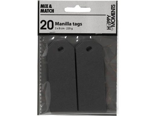[90038456 1105659] Creativ Company Geschenkanhänger Manila Tags, 3 x 8 cm, 20 Stück, Schwarz