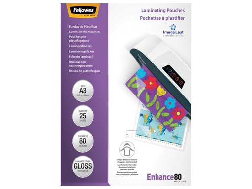 [90038601 56592] Fellowes Laminierfolie A3, 80 µm, 25 Stück, Glänzend