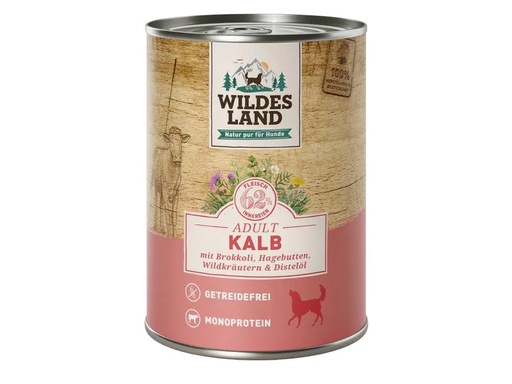 [90231247 1348502] Wildes Land Nassfutter Kalb mit Brokkoli, Hagebutte &amp; Wildkräutern 400 g
