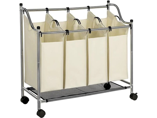 [90231665 1224634] Songmics Wäschesammler mit 4 Fächern 120 l, Beige/Silber