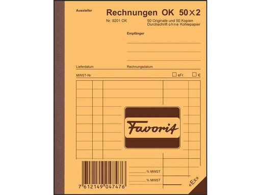[90039850 1211623] Favorit Durchschreibeblock 113 x 144 mm Rechnungen, 50 x 2 Blatt