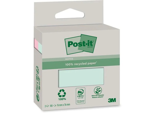 [90235837 1366590] Post-it Notizzettel Recycling Notes 7.6 x 7.6 cm, Blau
