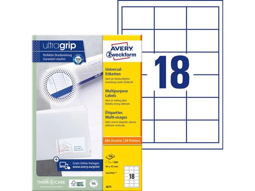 [90040020 990839] Avery Zweckform Universal-Etiketten 3671 64x45 mm, 1 Blatt