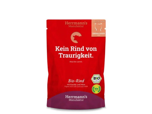 [90236091 1371338] Herrmann's Nassfutter Bio Rind mit Karotte und Hirse