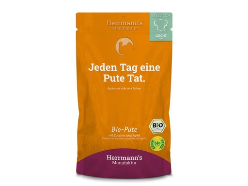 [90236110 1371331] Herrmann's Nassfutter Leicht Bio Pute mit Zucchini und Apfel
