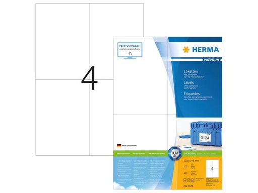 [90040076 1085854] HERMA Universal-Etiketten 4676 105 x 148 mm, 400 Etiketten